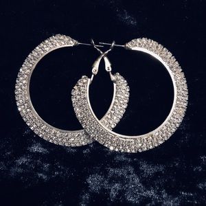 Crystal Hoop Silver Tone Earrings